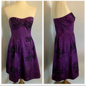 GUESS Purple & Black Strapless Dress Size 9 Brocade Homecoming